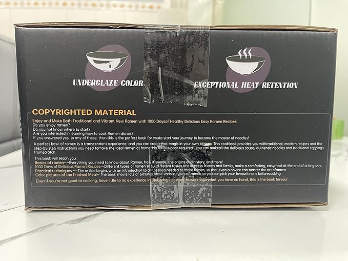 8-Inch Ceramic Ramen Bowl Set of 2 (9 Piece) - Porcelain Japanese Salad Noodles Cereal Fruit Pasta Soup Large Bowls with Recipes Chopsticks Forks Spoons for Men Women Gift Microwave & Dishwasher Safe