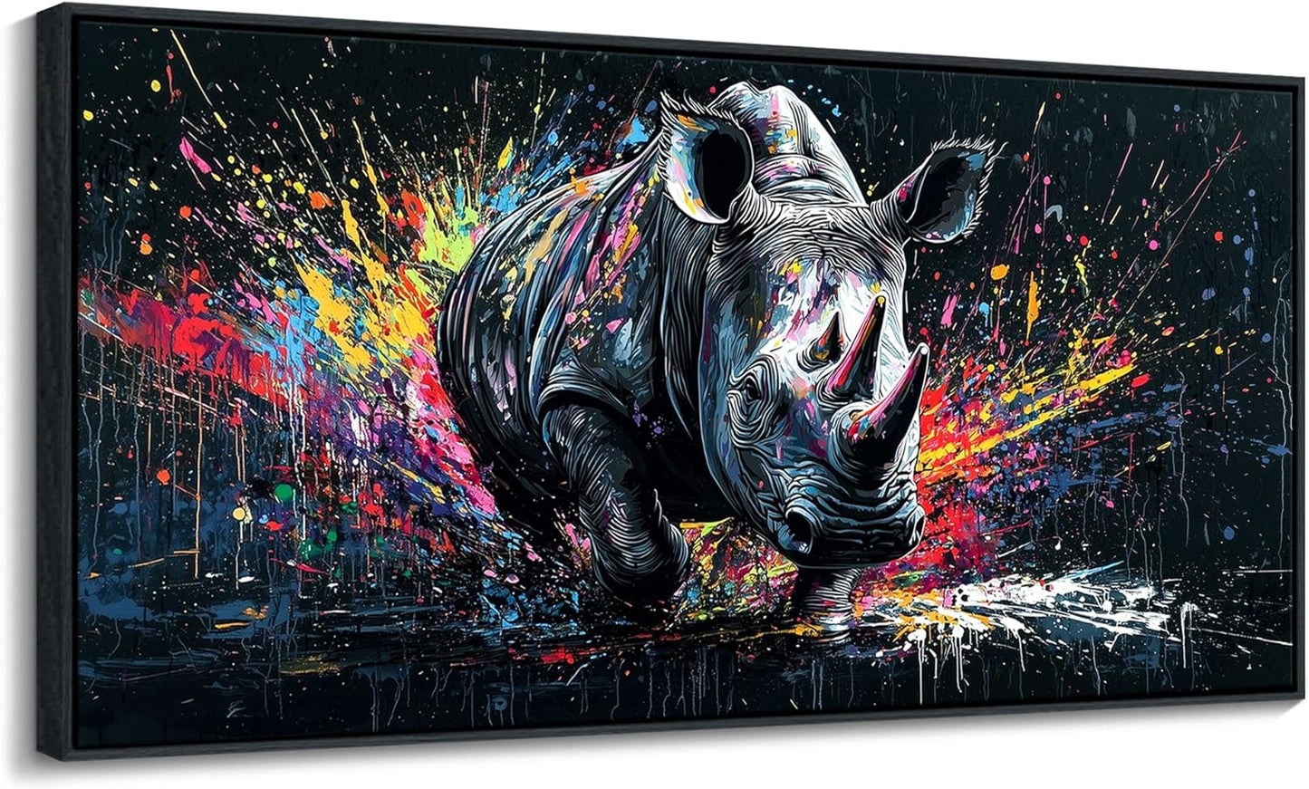 QZQCBLC Large Canvas Wall Art - Black and White Abstract Graffiti Pop Street Paintings Artwork Rhino Colorful Pictures for Living room Bedroom Bar Men's Teenager Game Room Modern Home Decor 24X48