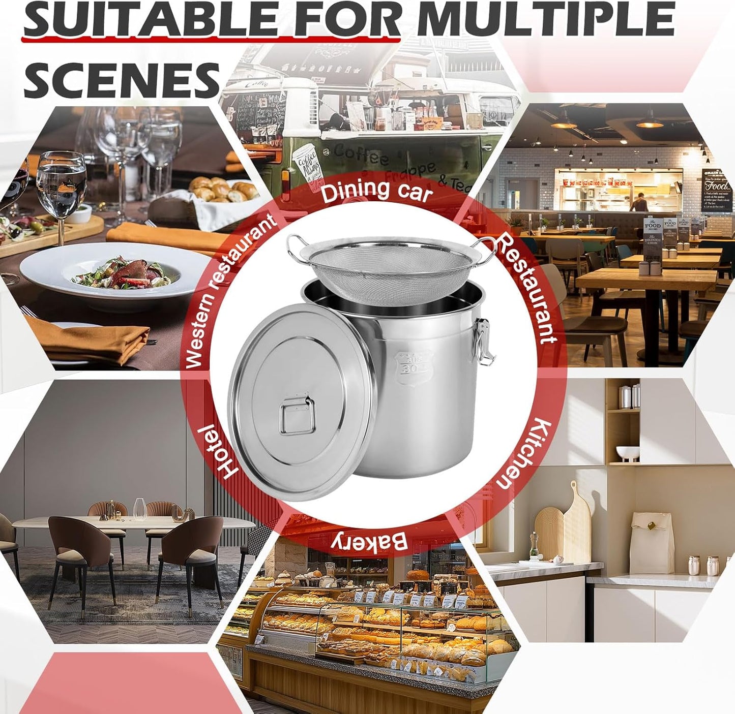 304 Stainless Steel Cooking Oil Storage Can 21 Gal Commercial Oil Container with Filter & Lid Metal Bucket Food Storage Containers Airtight for Rice Flour Grain Dog Food Coffee Bean, Silver