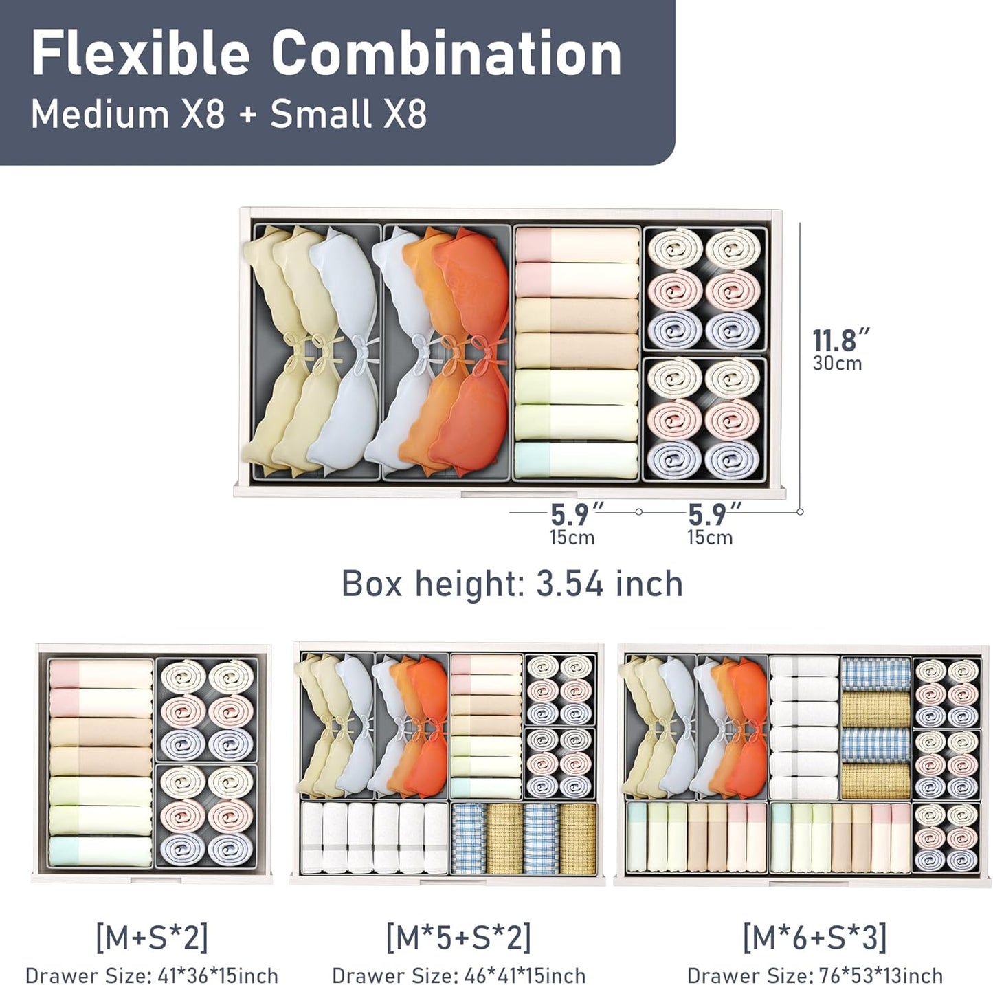 DIMJ Drawer Organizer Clothes Storage - 18 Pack Baby Dresser Organizer for Nursery, Foldable Drawer Dividers for Bedroom Closet Organization, Fabric Storage Bins for Socks, Underwears, Bras