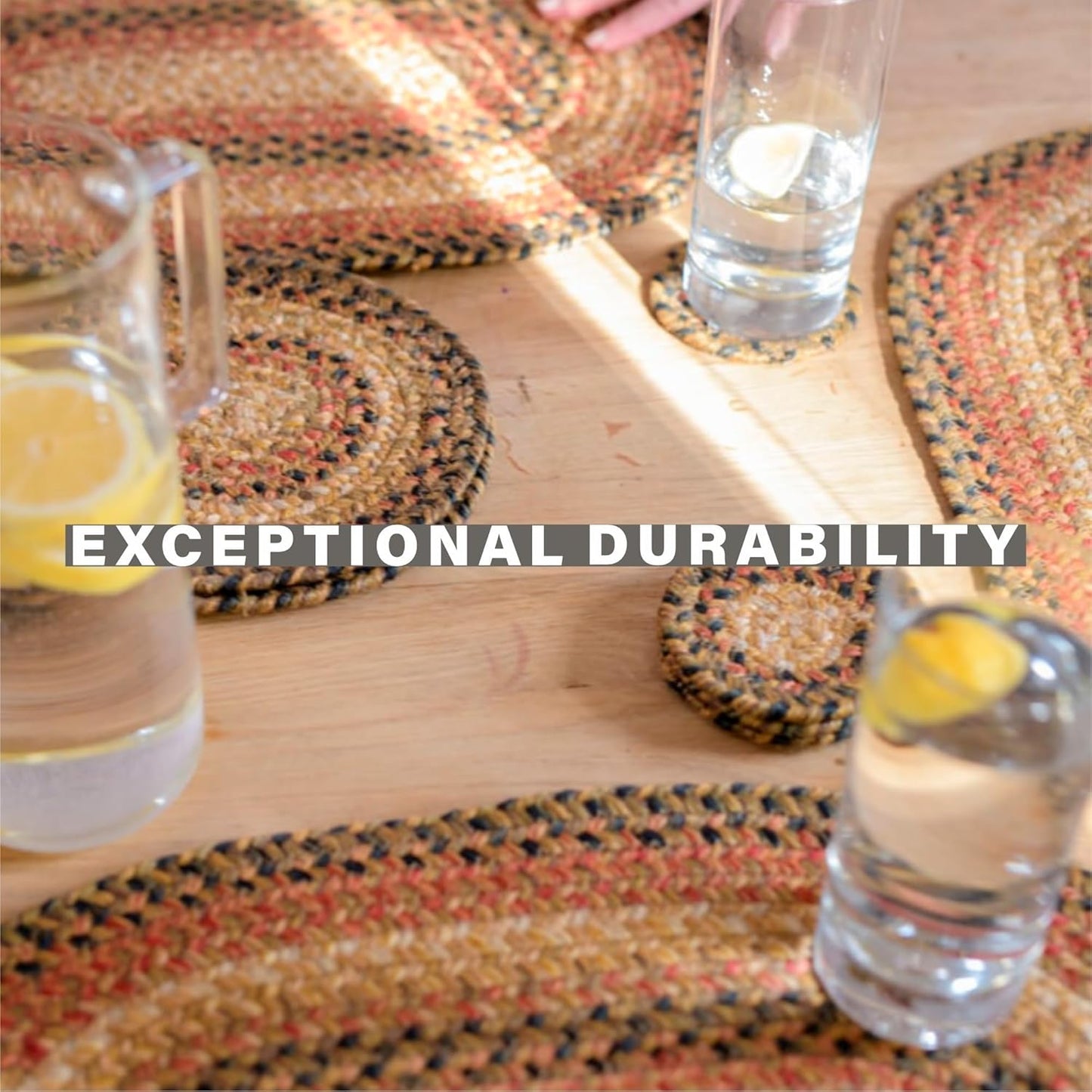 Homespice Russet Jute Braided Trivets for Table, Warm Country Decor, Set of 3, Multicolor 8" Round Heat Resistant Mats - Rich Colors, Easy to Clean, Durable and Protects Furniture