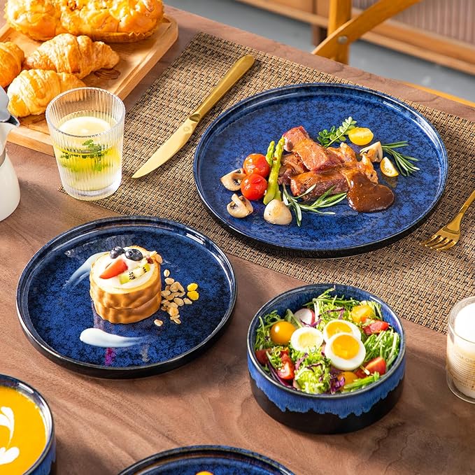 vancasso Starry Plates and Bowls Sets,12 Pieces Blue Dinnerware Sets for Kitchen,Modern Stoneware Dishes Set for 4,Dishwasher and Microwave Safe