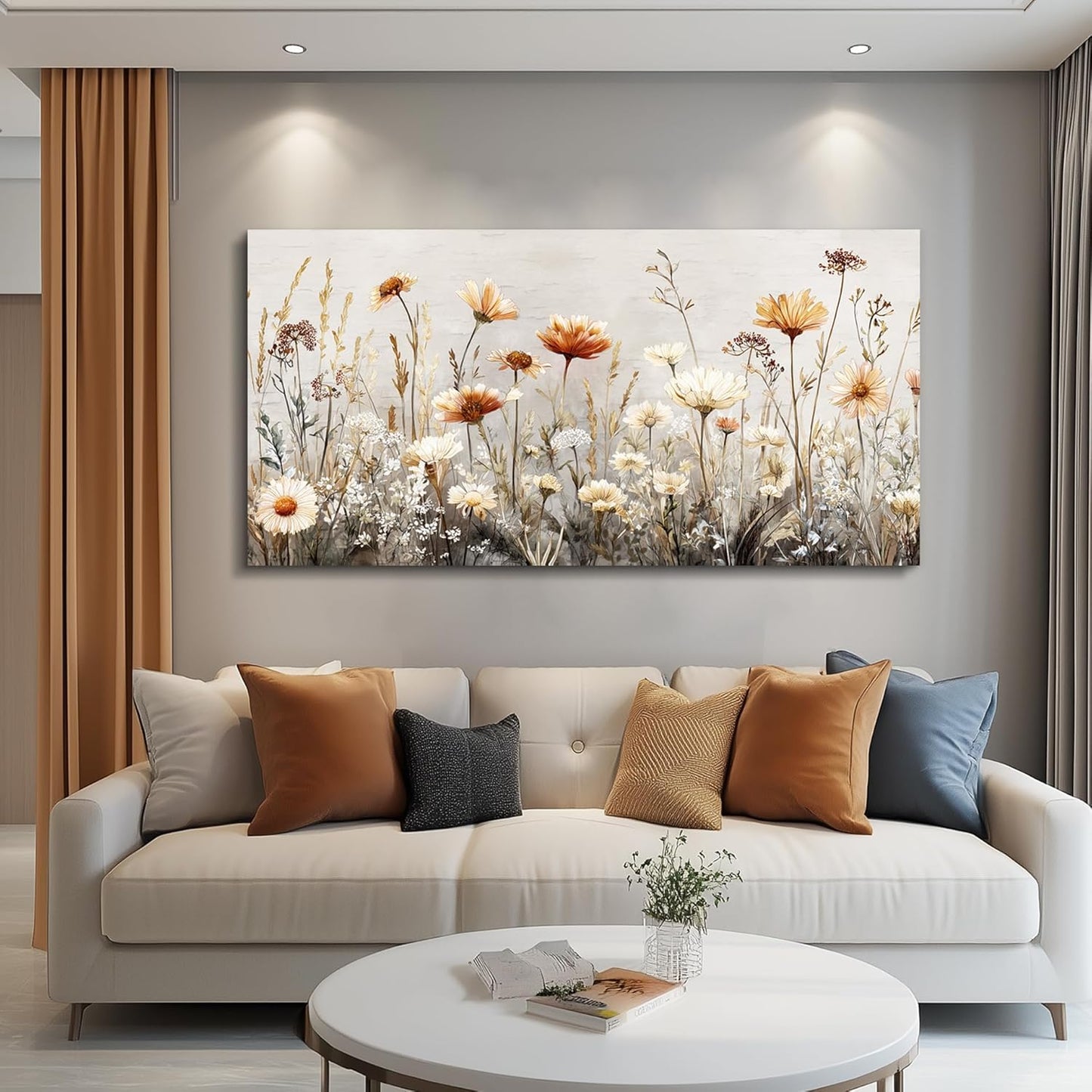 QIYILEXWART Canvas Wall Art For Living Room Wall Decor For Bedroom Office Wall Decoration Neutral Wildflower Landscape Painting Farmhouse Pictures Artwork Room Aesthetic Home Decor 20x40 In