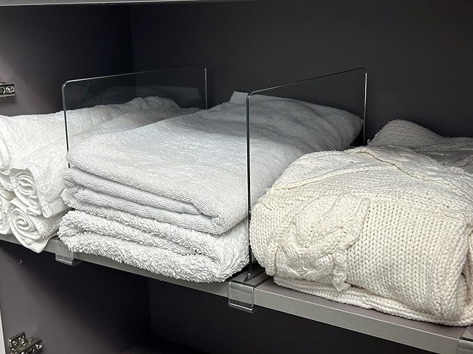 LikeU Shelf Dividers for Closets,Clear Acrylic Shelf Divider for Wood Shelves and Clothes Organizer/Purses Separators Perfect for Kitchen Cabinets and Bedroom Organizer,6 PCS