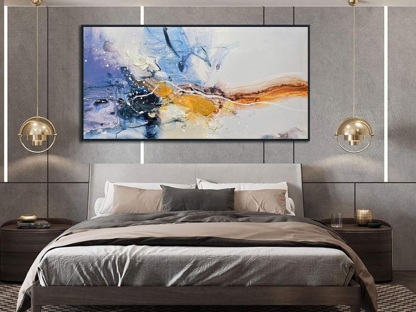 Ardemy Extra Large Abstract Wall Art Canvas for Living Room Modern Framed Wall Decor Textured White Beige Purple Painting Picture Bedroom Artwork Home Office Kitchen Dining Room, Black Wood 58"x29"