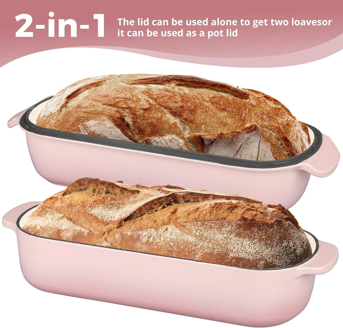 Enameled Cast Iron Loaf Pan with Lid, Dutch Oven Bread pan for Homemade Sourdough Bread Baking, 12.5x5.5 inch, 5qt, Pink