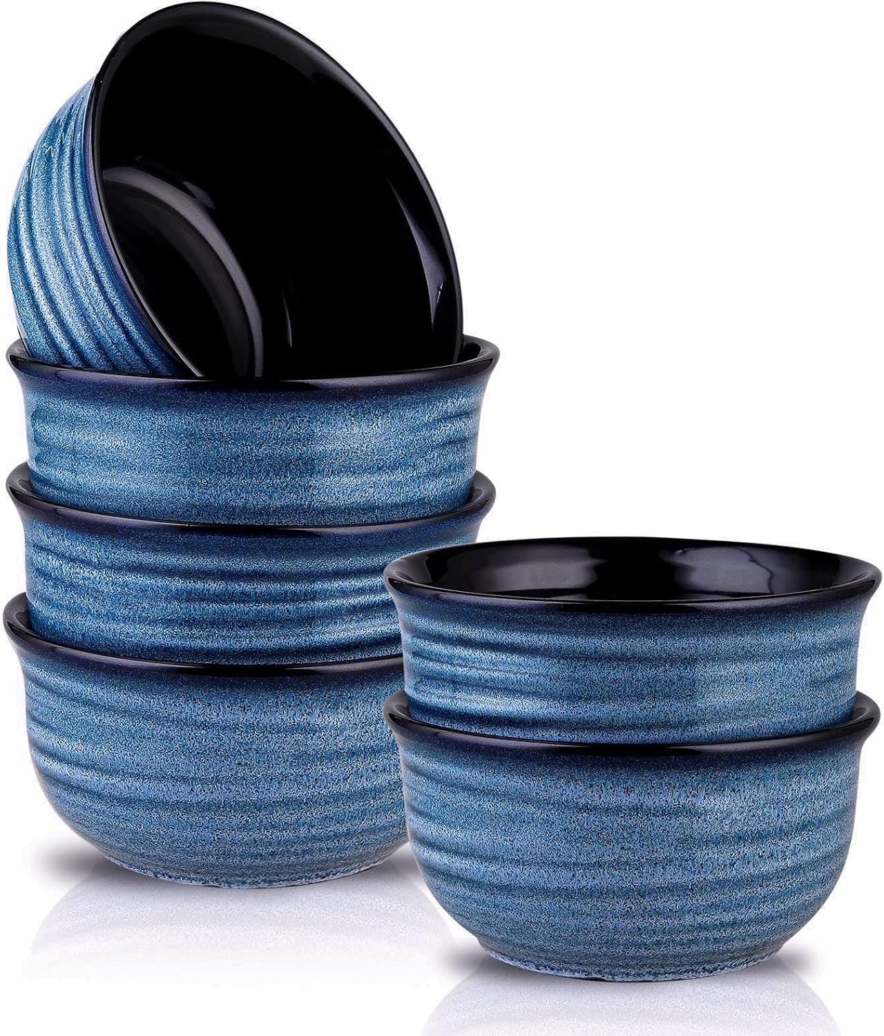Hasense Cereal Bowl Set of 6, 20 Ounces Ceramic Soup Bowls Set for Kitchen, Suit for Cereal Soup Rice Pasta Salad Oatmeal, Microwave and Dishwasher Safe(Blue)