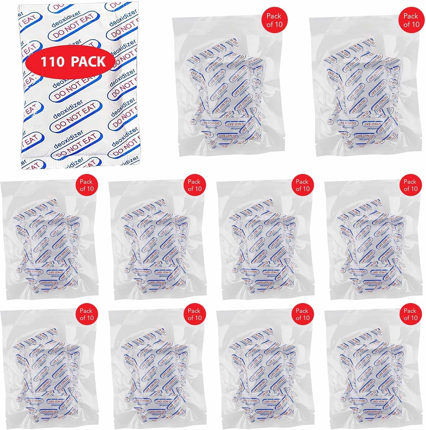 110 Packs 100cc Food Grade Oxygen Absorbers (11x packs of 10), Oxygen Absorbers for Food Storage, Long Term Food Freshness Works in Mylar Bags Mason Jars and Vaccum Bags