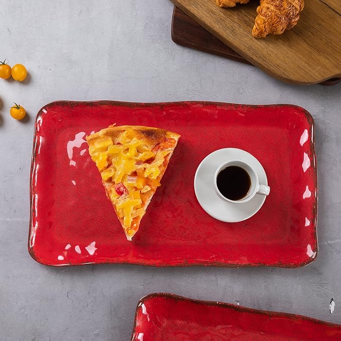 LEHAHA Melamine Crackled Rustic Serving Platter Set of 2, Farmhouse Large Rectangle Trays for Food, Entertaining and Party Use, 17.5"x 10", Grey