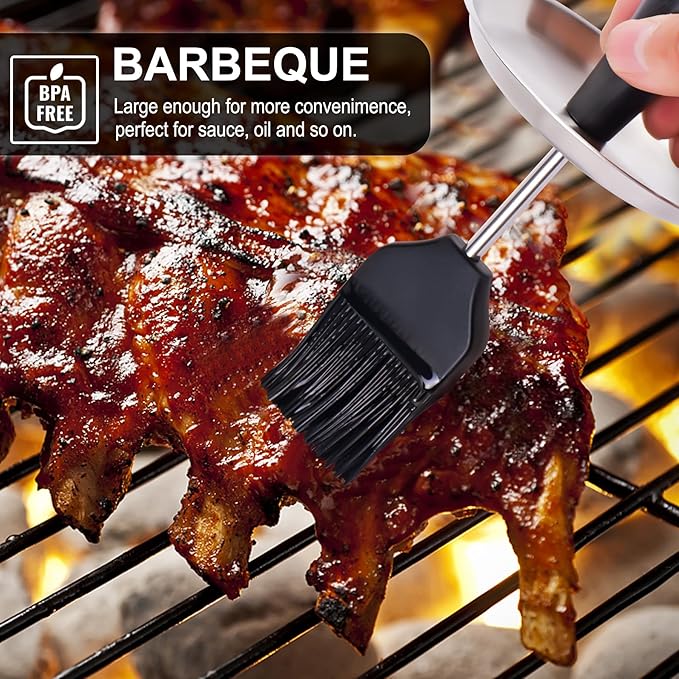 HOTEC Stainless Steel 304 Basting Pot with Brush, Silicone Grill Barbeque Basting Brushes for Sauce Oil, 36oz