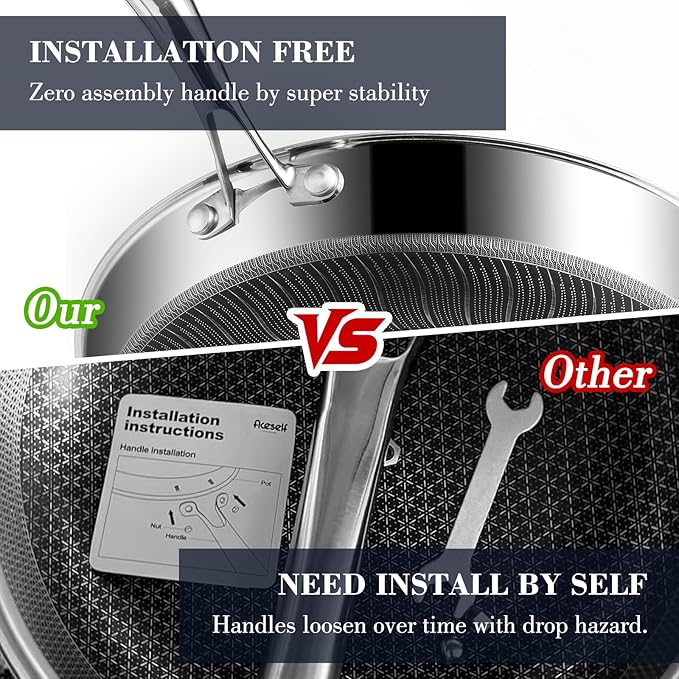 Frying Pan Non Stick 10 Inch with Stainless Steel Lid, Hybrid Non Stick Stainless Steel Skillet Frying Pan, Dishwasher and Oven-Safe Chef Pan, Induction Compatible Cooking Pan, PFOA Free Cookware