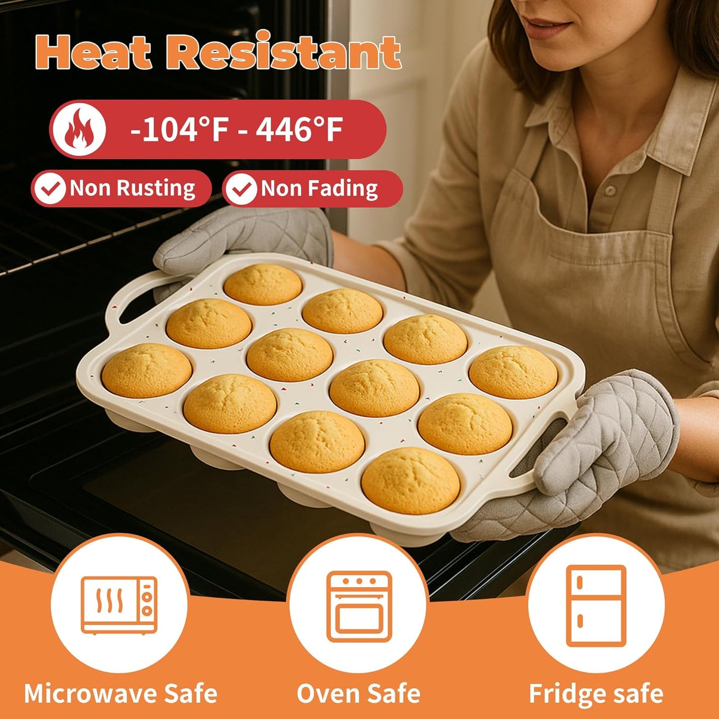 2Pack Silicone Muffin Pan For Baking With Metal Reinforced Frame, 12 Cup Regular Size Nonstick Cupcake Pan, BPA Free Silicone Muffin Tray, Cupcake Baking Pan Molds for Oven