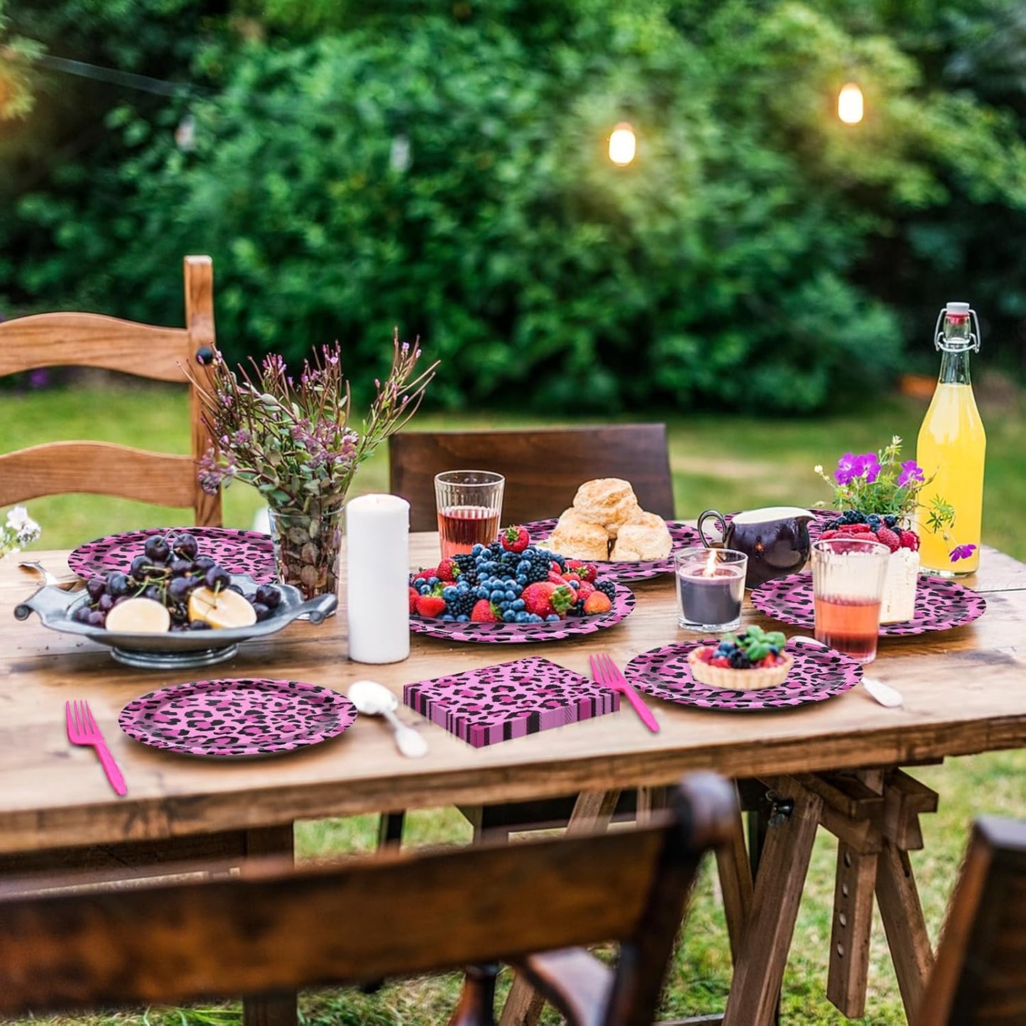 100 Pcs Pink Leopard Print Party Tableware Set – Disposable Animal Print Plates, Napkins, and Forks for Wild Birthday Parties, Safari Themes, and Glam Celebrations – Serves 25