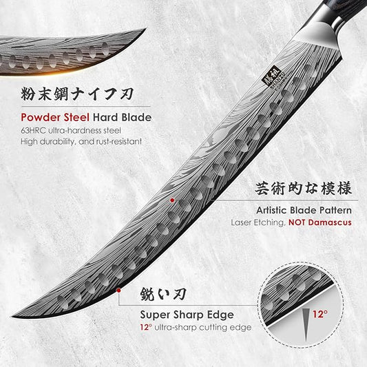 SHAN ZU Butcher Knife in High Carbon Powder Steel, 12 Inch Brisket Knife for Meat Cutting, Carving and Slicing Knives with Ergonomic Pakkawood Handle, Ultra Sharp Meat Breaking Knives