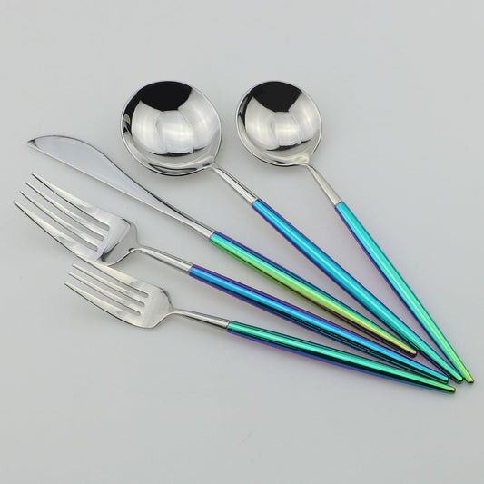 20-Piece Coloful Rainbow Handle Silver Flatware Set, Mirror 18/10 Stainless Steel, Service for 4
