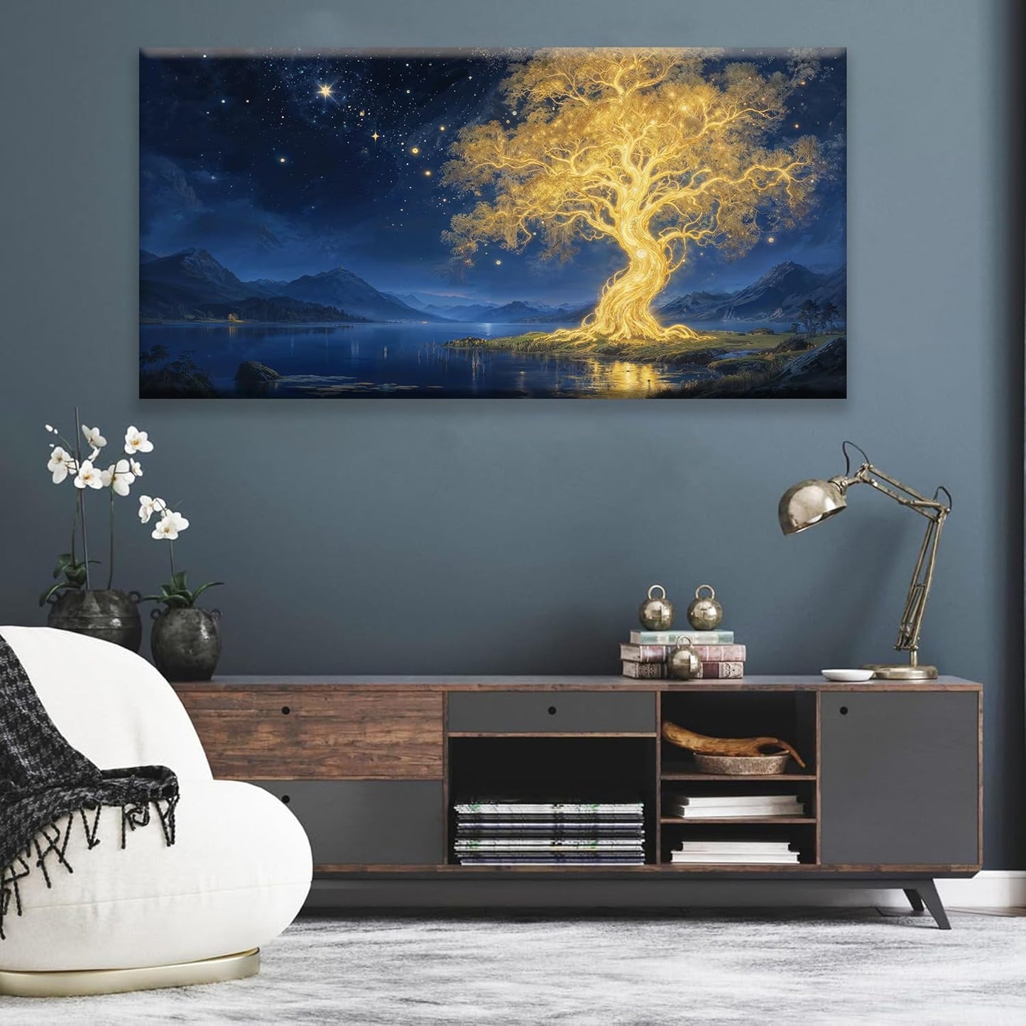Suconvng Large Gold Tree Wall Art For Living Room Pictures Canvas Wall Art Decor Abstract Tree Plants Wall Art Print Modern Painting Pictures For Bedroom Home Kitchen Office 29" X 58"