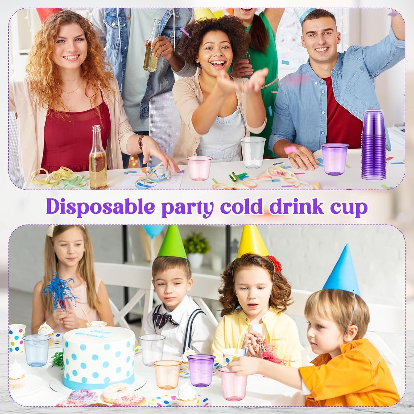 Disposable Stemless Glasses 12oz Crystal Plastic Wine Glasses Clear Classic Pet Cup for Meeting Weddings Birthdays Cocktail Christmas Party Supplies (Purple,50 Pcs)