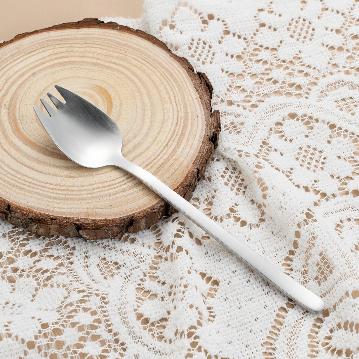 8-Piece Silver Salad Serving Set - 11.4 inch Stainless Steel Spoon & Fork with 6 Salad Forks, Titanium Plating, Dishwasher Safe for Entertaining, Parties