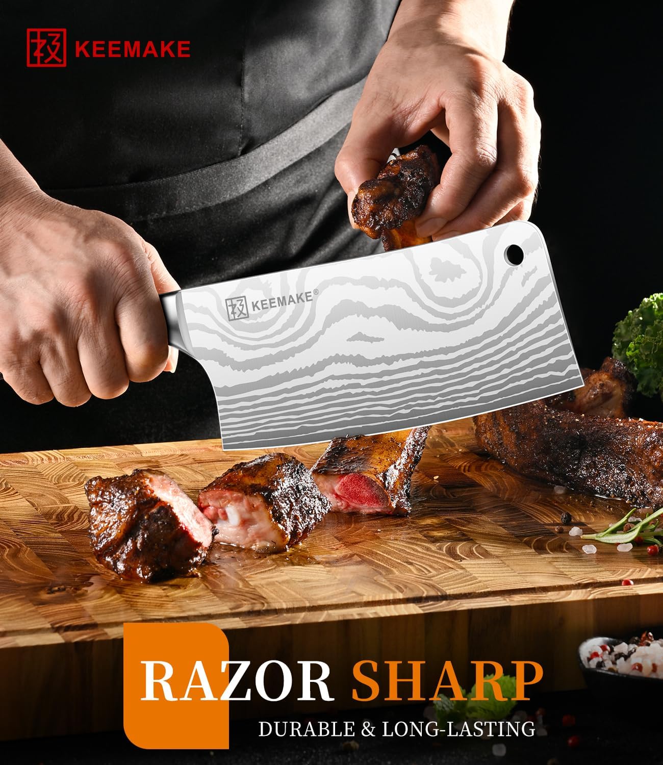 KEEMAKE Meat Cleaver Knife 7-Inch Razor Sharp High Carbon Steel Kitchen Knife, Butcher Knife Perfect for Chopping Meat & Veggies, Pakkawood Handle Ideal for Home & Professional Chefs, W/Sheath
