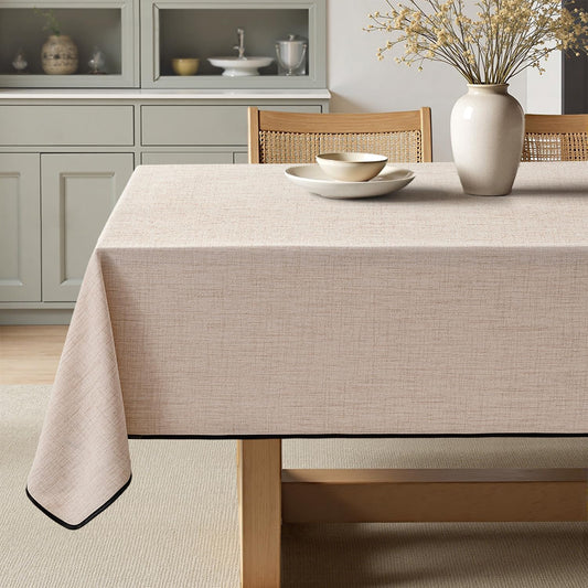 MIULEE Natural-Black Linen Tablecloth 60x84 Inch Rectangle Table Cloth Waterproof,Stain Resistant & Wrinkle Resistant for Dining Party Wedding