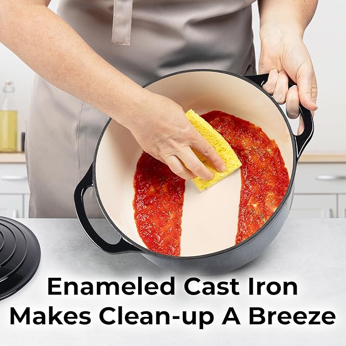 Zulay Kitchen 6 Quart Enameled Cast Iron Dutch Oven Pot with Lid – Premium Durability & Oven Safe up to 500°F – Heavy Duty Cookware Perfect for Bread Baking, Stews, Braising & Roasting – Black