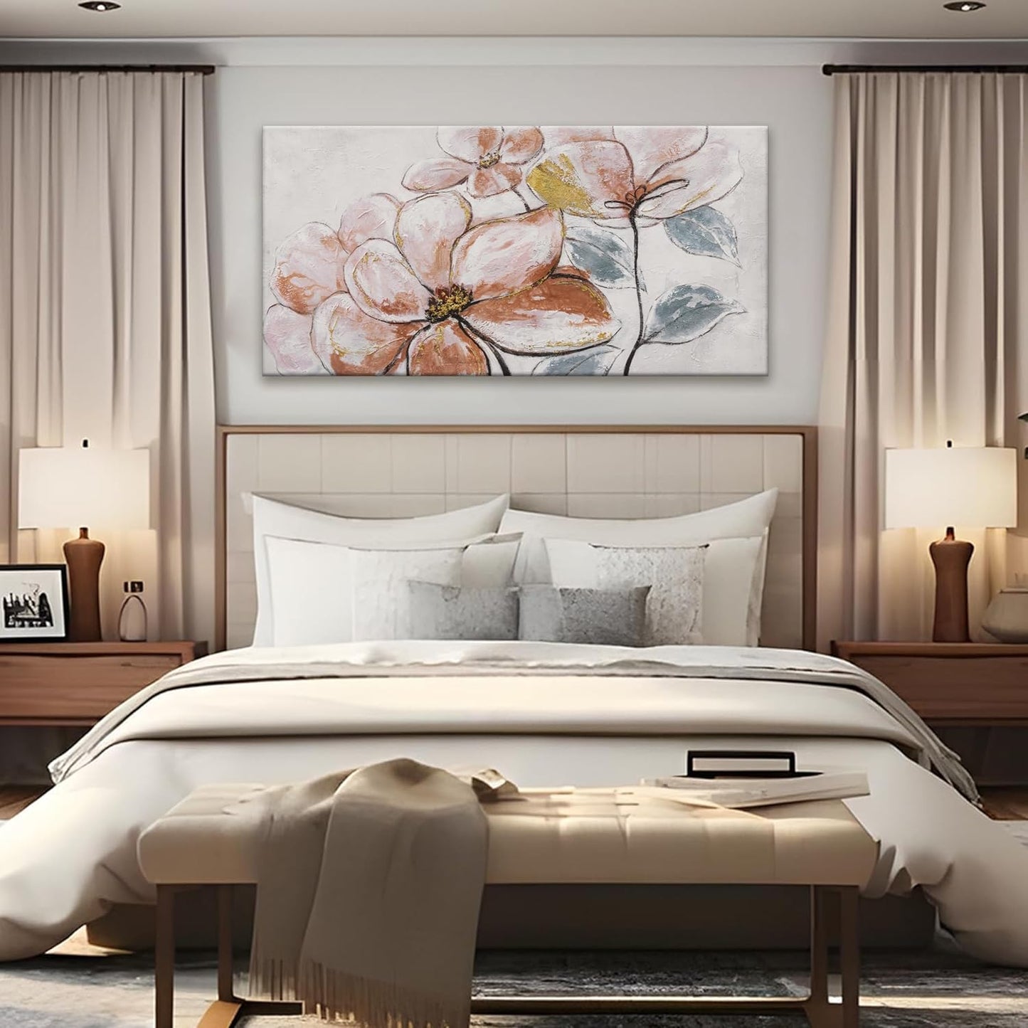 YISXINOAG Canvas Art Wall Decor Print Paintings Brown Pink Flower White Wall Art Prints Decor Ready To Hang For Bathroom Bedroom And Office Kitchen Home Wall Decor Artwork 20"×40"