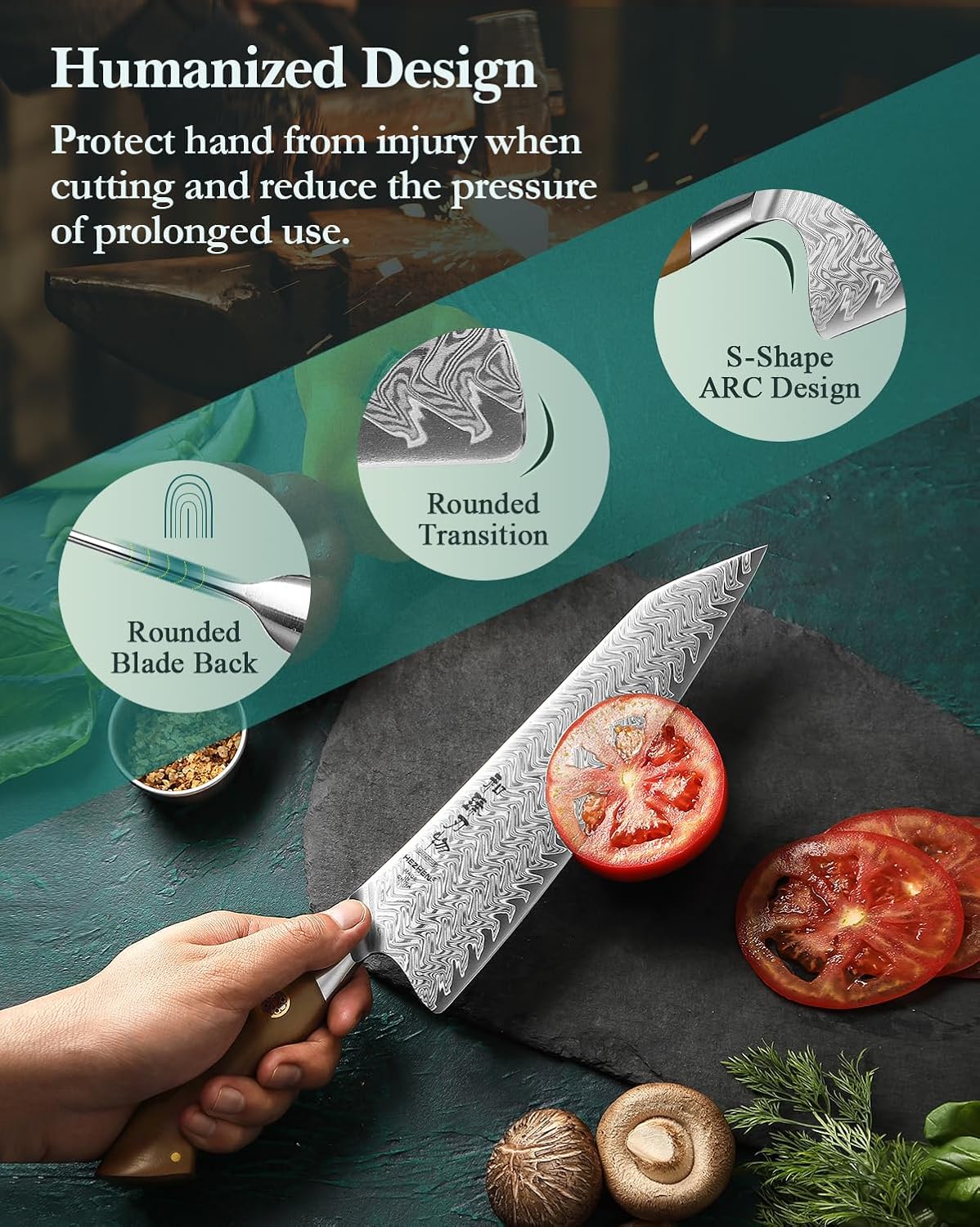HEZHEN Damascus Chef Knife, 8.5 Inches, 67 Layers Damascus Steel, Professional Japanese Kitchen Knife for Chefs and Home Cooking, Ultra-sharp Blade with Linen Micarta Handle, Gift Packing