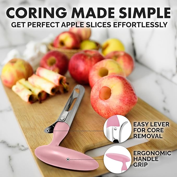 Zulay Kitchen Premium Apple Corer Tool - Ultra Sharp, Stainless Steel, Serrated Blades for Easy Coring - Easy to Use & Clean, Durable Apple Corer Remover for Baking Apples & More - Pink