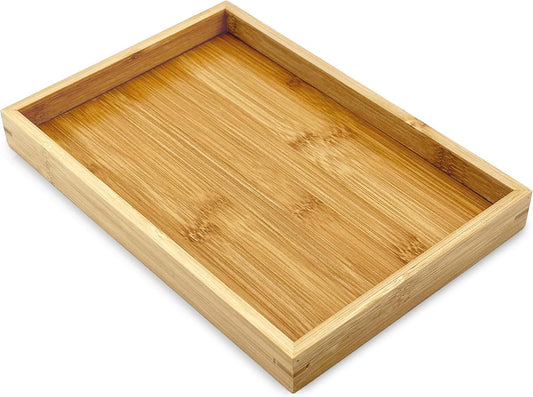 Bam & Boo Natural Bamboo Serving Tray Modern Rectangular (Bamboo, 11” x 7.5" x 1.2") for Food, Drinks, Decor, Vanity in Home, Kitchen, Bathroom, Coffee Table, Bed