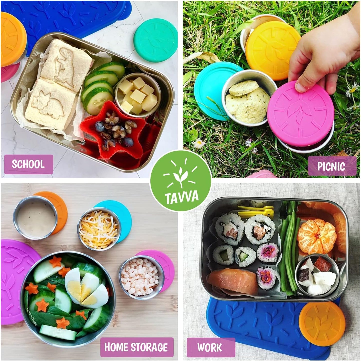 TAVVA 3 X 1.7oz Condiment Containers with Lids - Leakproof w/Silicone Lids - BPA Free - Dishwasher & Freezer Safe - Reusable Salad Dressing Container To Go - Sauce & Dip Cup for Lunchbox, Meal Prep