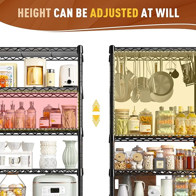 REIBII 7-Tier Metal Shelving Unit, 71’’H x 18’’W x 18’’D, 1176 LBS Weight Capacity, Adjustable Garage Shelving for Storage, Heavy Duty Shelves for Kitchen, Living Room, Bathroom etc.