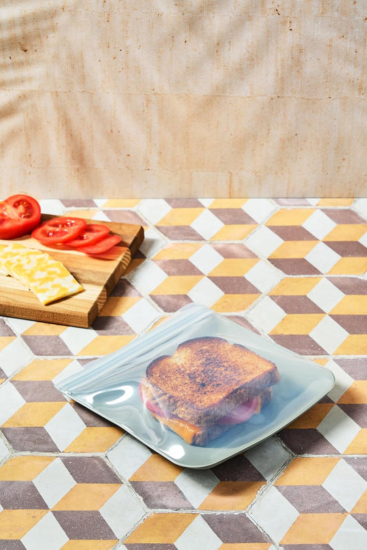 W&P Porter Silicone Reusable Storage Bag, Sandwich (34oz Flat), Sage, Food Storage Container, Microwave and Dishwasher Safe, Easy Cleaning