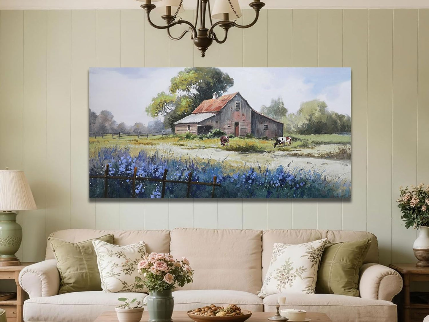 Ardemy Farmhouse Canvas Wall Art for Living Room Rustic Barn Farm Cow Pictures Paintings Wall Decor Vintage Country Artwork Bedroom Bathroom Dining Room Office Decoration, 40"x20"