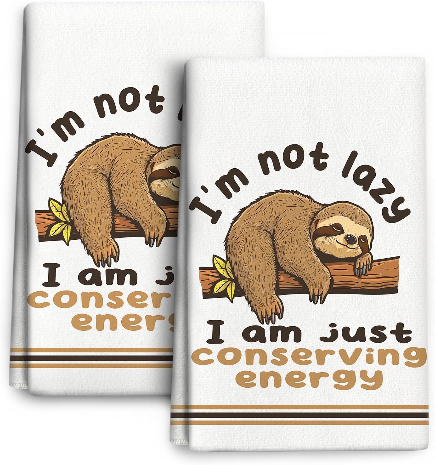 Cukemip Funny Sloth Kitchen Towels with Hanging Loop Set of 2 Soft Absorbent Sloth Gifts Cute Decorative Hand Tea Towels for Kitchen Bathroom Farmhouse Holiday Home Decor 16x24 Inch (I'm Not Lazy)