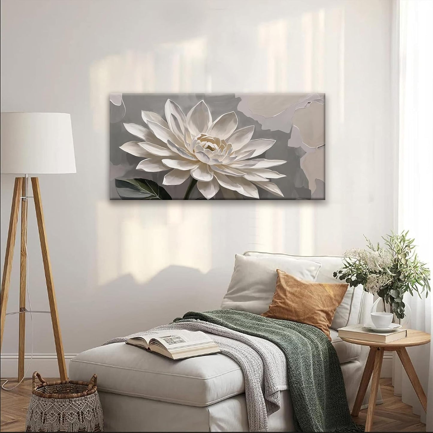 Canvas Art Wall Decor Floral Wall Art For Living Room Modern Canvas Wall Decor Prints Pictures White Flower Wall Art Picture For Bedroom Hotel Home Artwork 24x48 Inch
