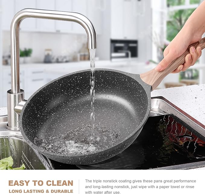 Caannasweis Nonstick Granite Frying Pan Skillet, Non Stick Omelette Fry Pans, Omelet Egg Pan, Stone Cookware Chef's Pan, Induction Compatible, PFOA Free (Gray, 12 Inch with Lid)