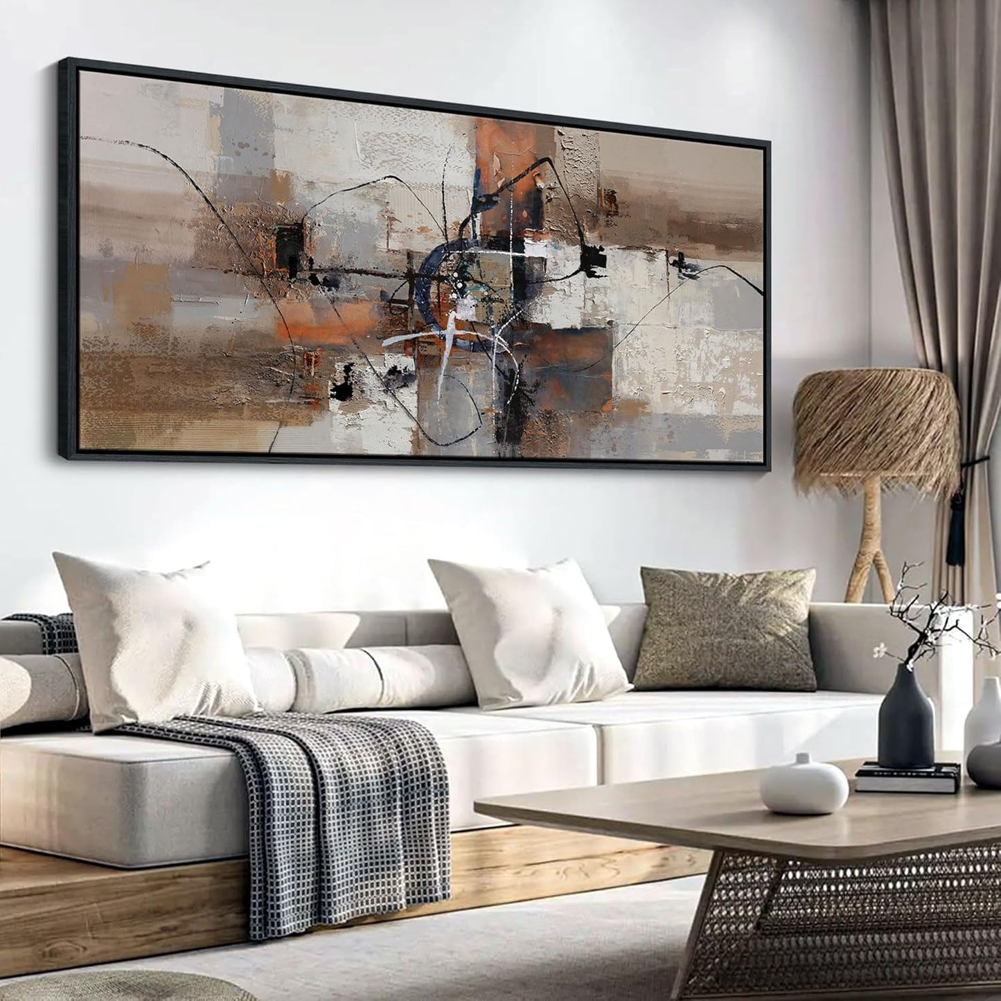 YDYSUNE Abstract Painting Wall Art Textured Picture for Living Room Orange Home Bedroom Decoration Modern Framed Large Artwork Decor 70x31IN Brown gray wall decoration