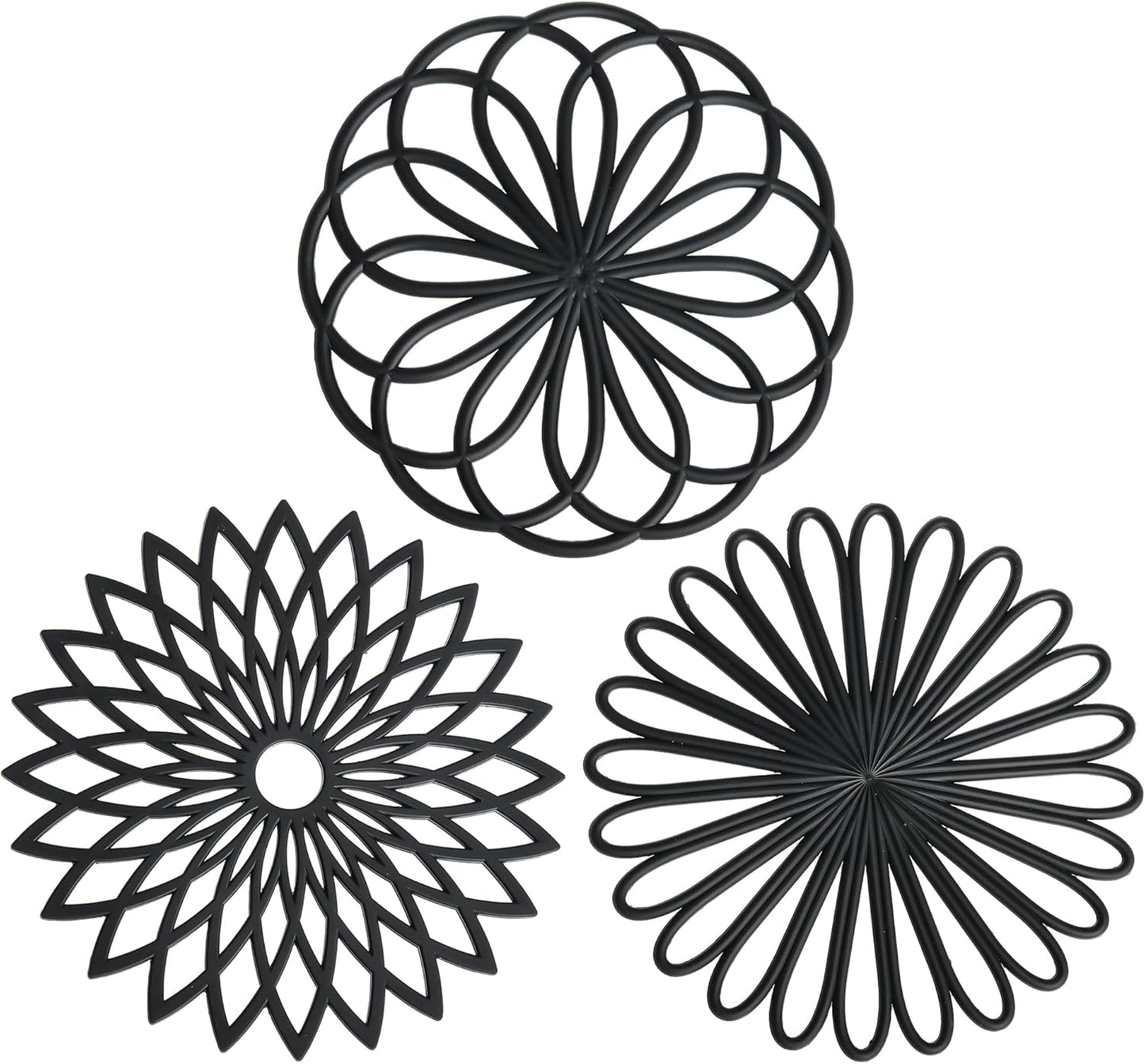 Smithcraft Silicone Trivets for Hot Dishes, Pots and Pans, Round Trivet Mat Hot Pads for Kitchen, Heat Resistant Mats for Countertop, Trivets for Table & Quartz Countertops Color Black