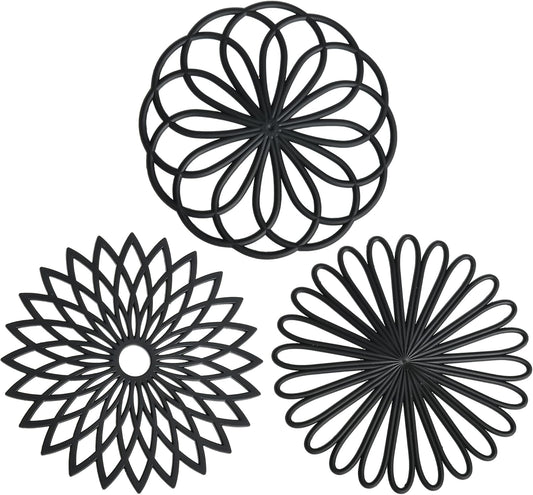 Smithcraft Silicone Trivets for Hot Dishes, Pots and Pans, Round Trivet Mat Hot Pads for Kitchen, Heat Resistant Mats for Countertop, Trivets for Table & Quartz Countertops Color Black