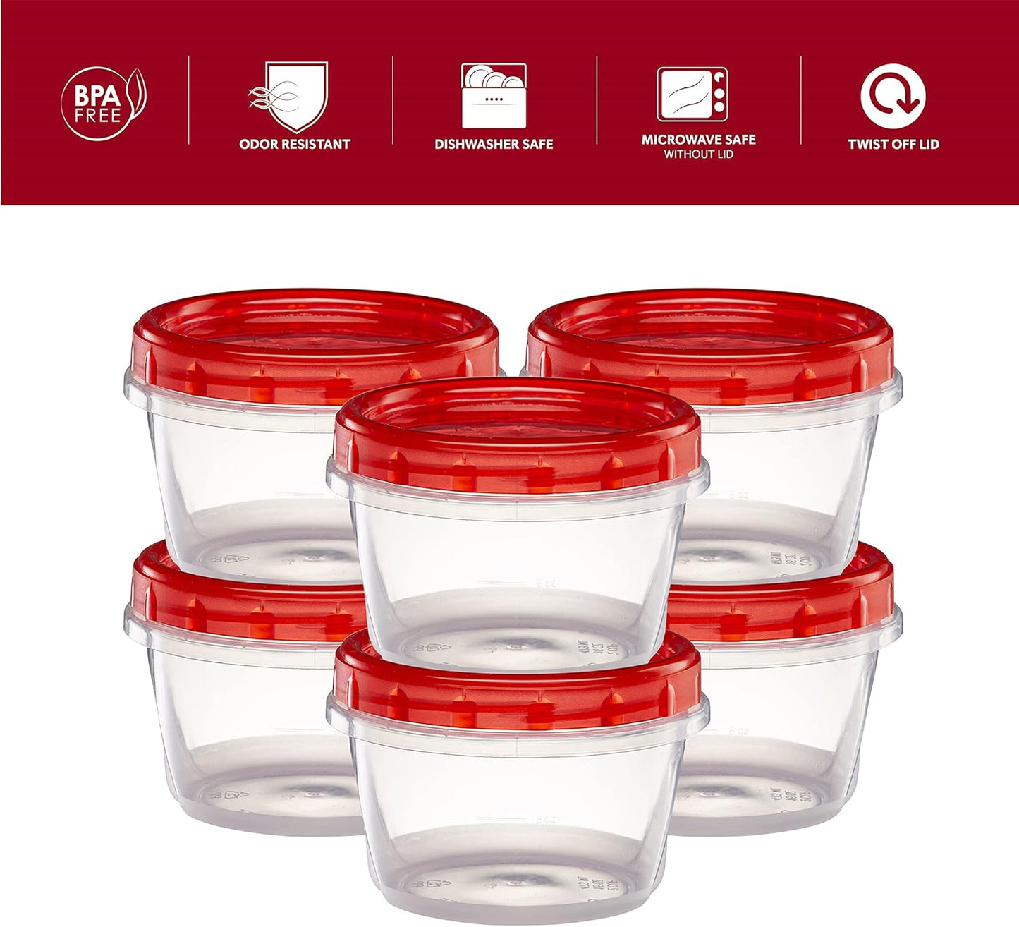 (16 Ounce 10 Pack) Twist cap Containers Clear Bottom With Red Top Screw on Lids Twist Top Food Storage Freezer Containers