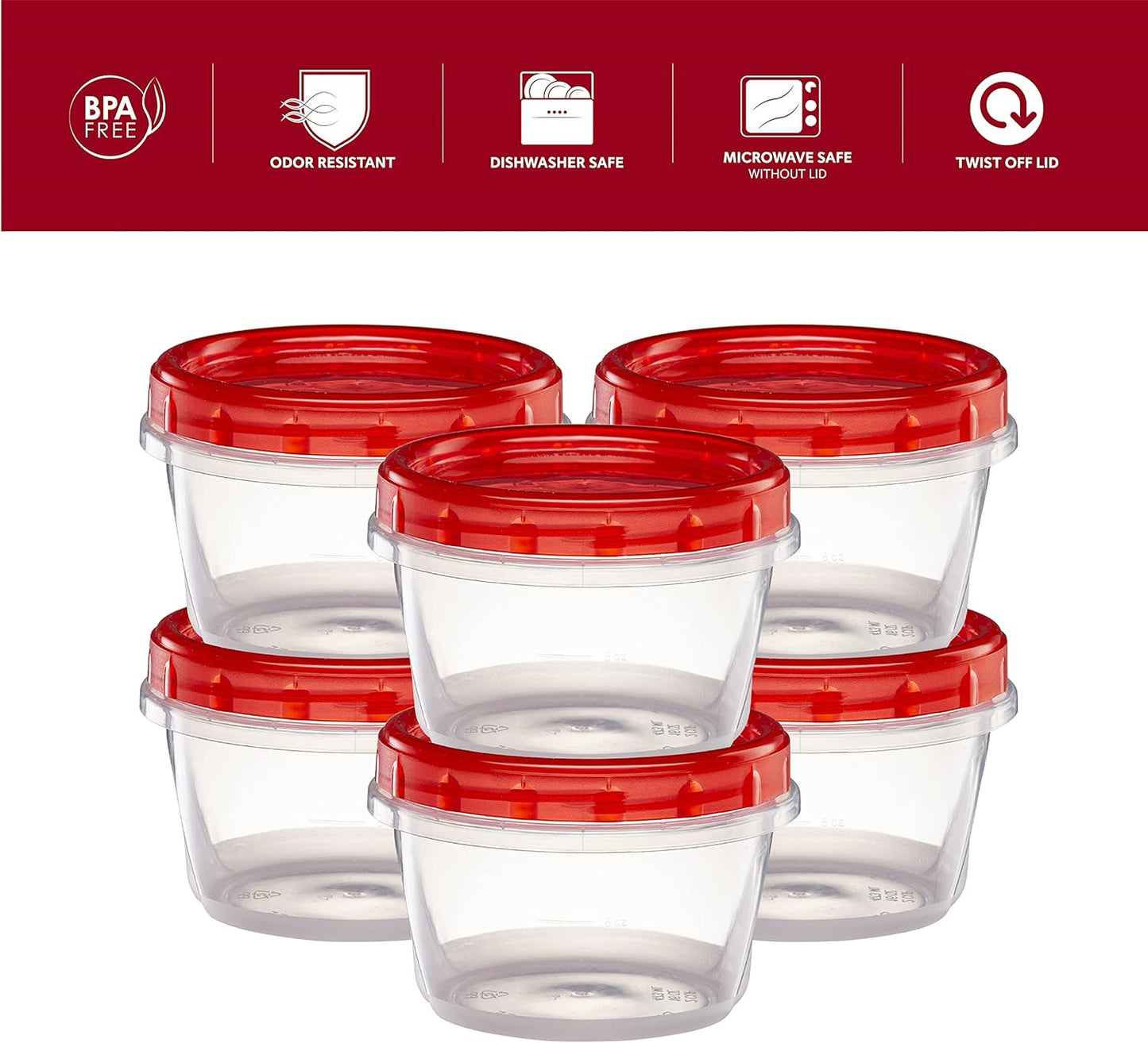 (16 Ounce 20 Pack) Twist cap Containers Clear Bottom With Red Top Screw on Lids Twist Top Food Storage Freezer Containers