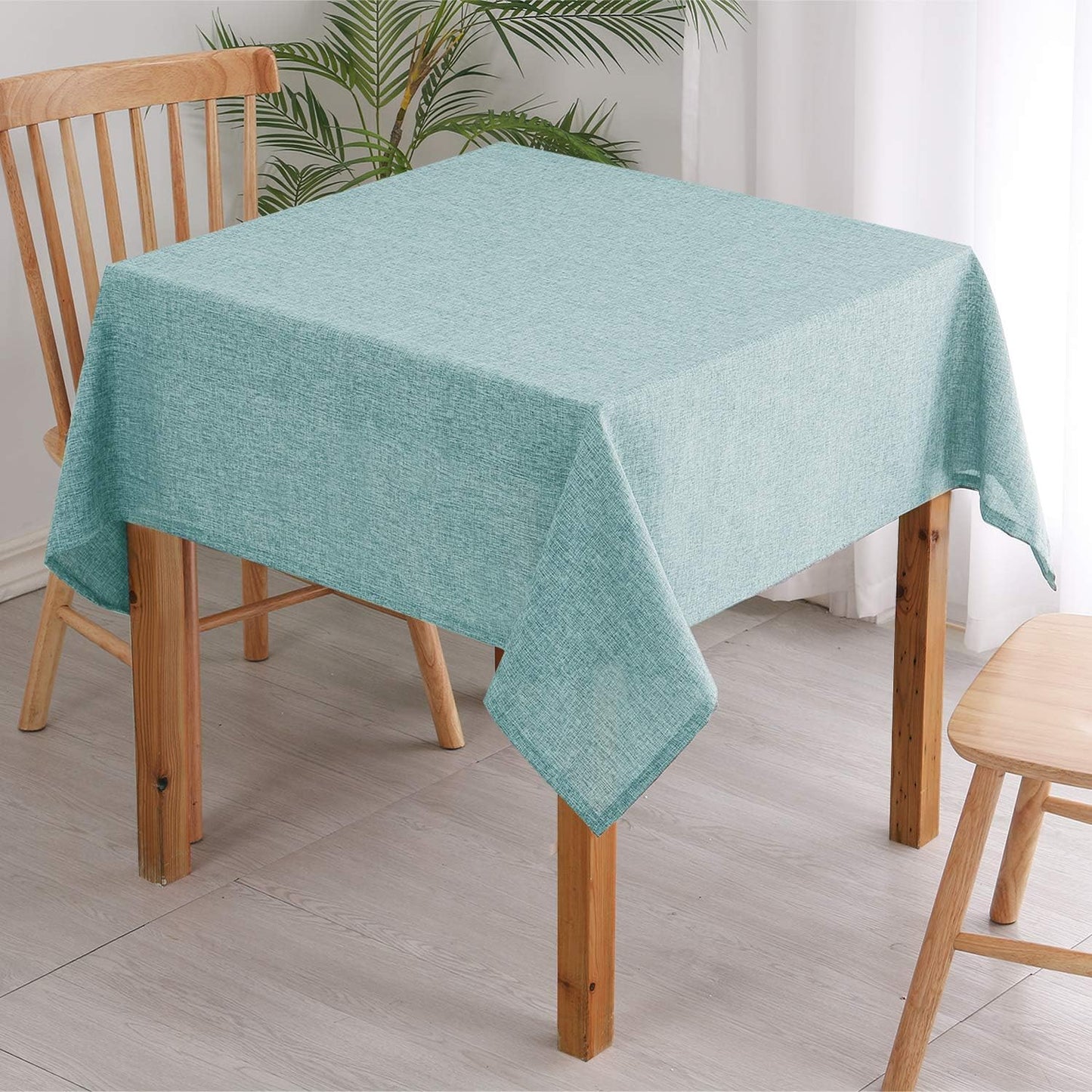Hiasan 2 Pack Faux Linen Square Tablecloth - Wrinkle and Stain Resistant Washable Table Cloth for Kitchen Dining Room Holiday Table Cover for Party Dinner, Aqua, 54 x 54 Inch