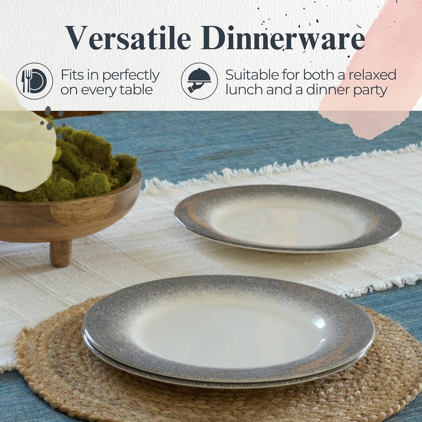 Portmeirion Potter's Mist Dinner Plate (Set of 4) - 10.5" Earthenware Plates with Classic Mist Rim - Microwave, Dishwasher, Freezer, Oven Safe - Ideal Modern Dinnerware Set (Grey Mist)