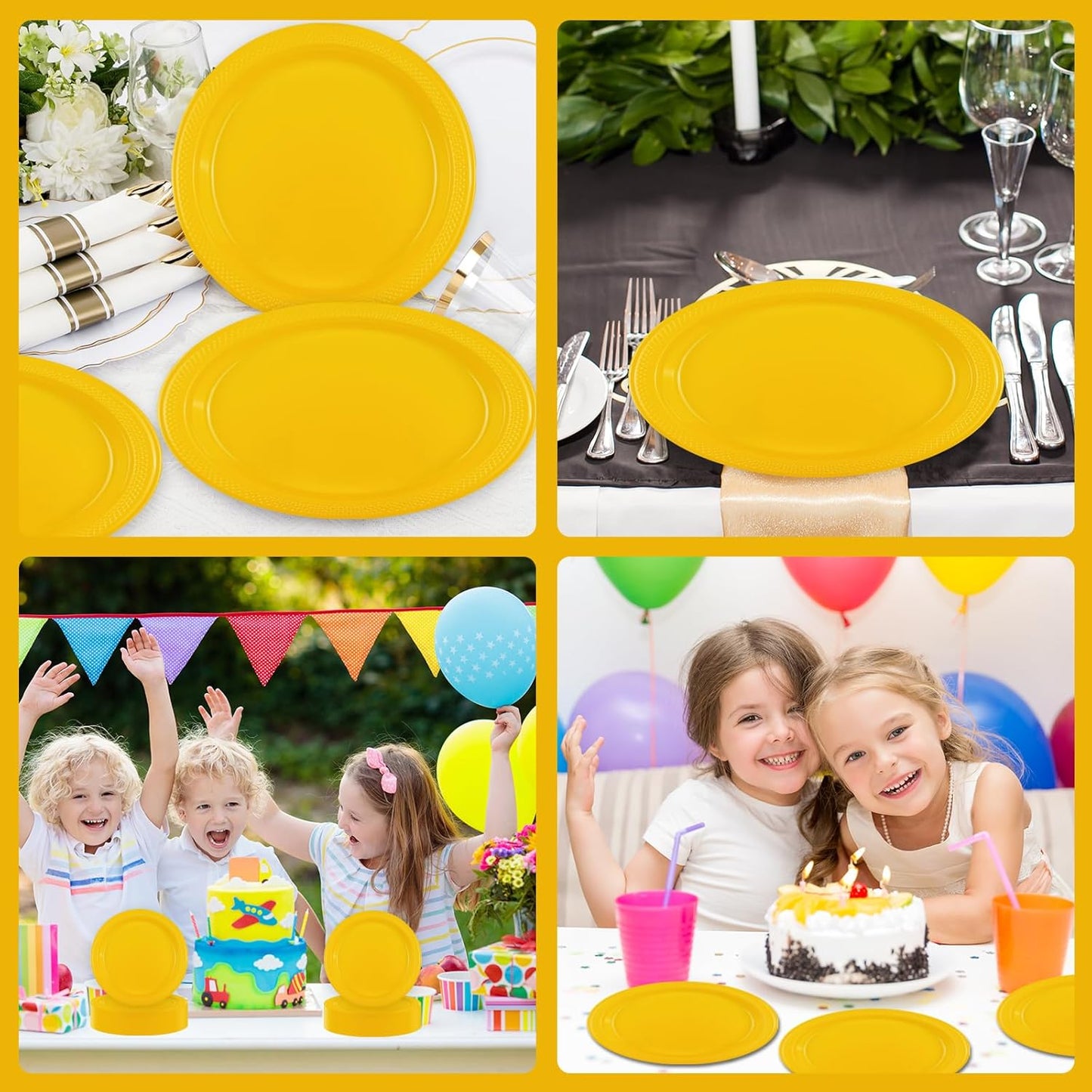 7inch Yellow Plastic Plates Disposable 100 pcs Party Dessert Dinner Plates Heavy Duty for Party,Wedding, Valentines
