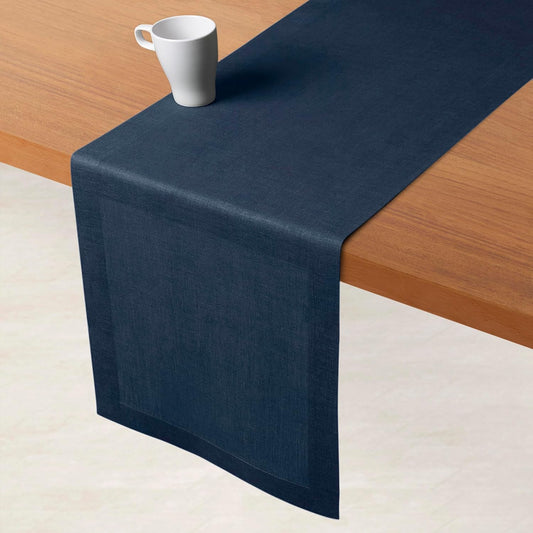 D'Moksha Homes Linen Table Runner 36 Inches - 100% Pure Linen Navy Blue Small Table Runner 14 x 36 Inch for Dresser, Coffee Tables, Fall, Autumn and Halloween-Machine Washable