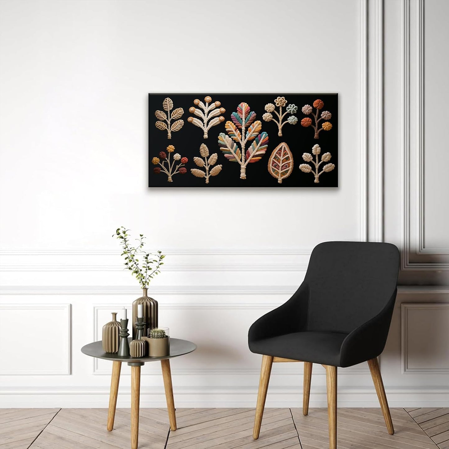 Tsomzxng Boho Black Wall Art Modern Bohemian Canvas Wall Art Decor Multicolor Painting Prints Boho Wall Art For Apartment Bedroom Nursery Backdrop 20" X 40" Ready To Hanging