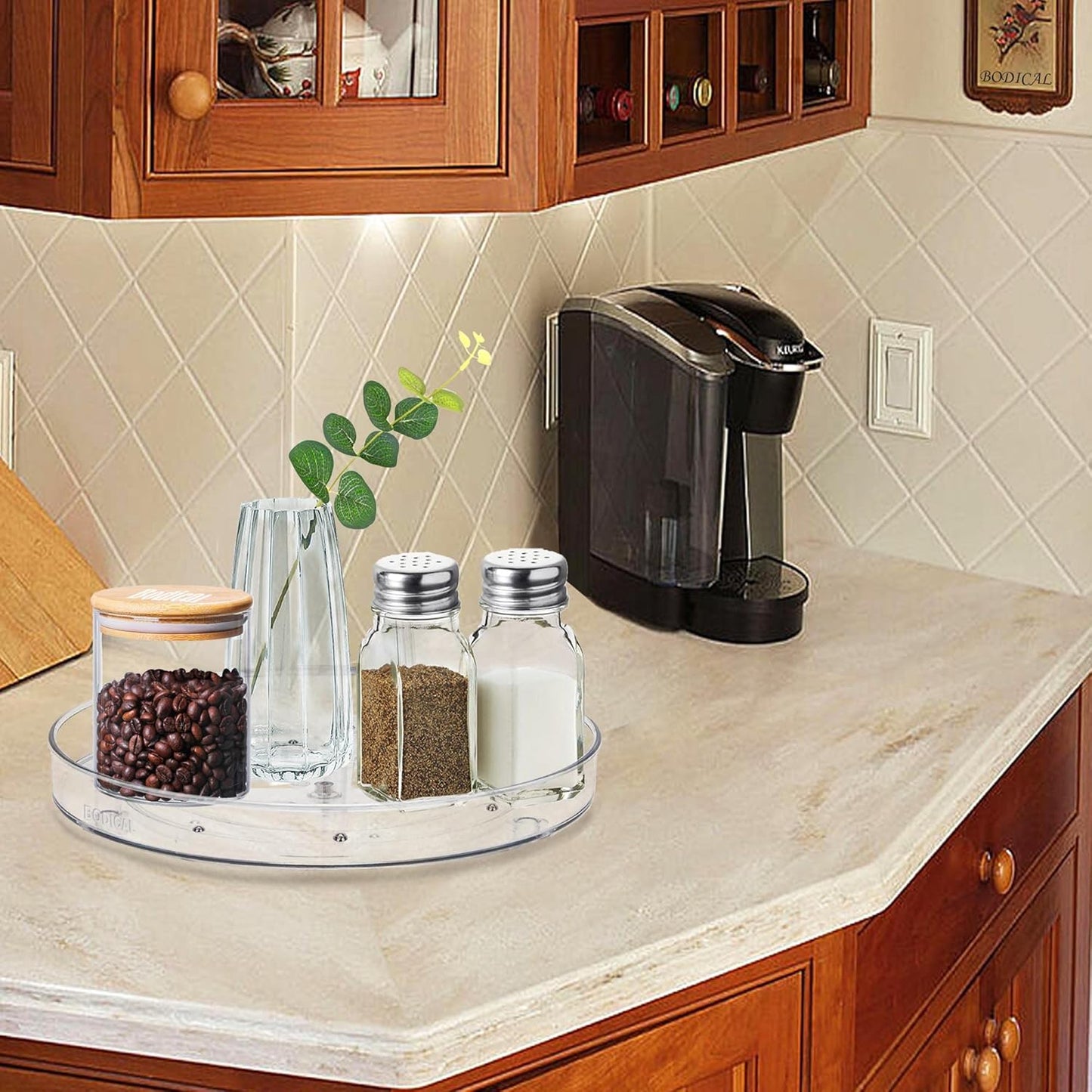 2 Pack Lazy Susan Organizer, 9.25 inch Clear Turntable Organizer for Cabinet, Plastic Lazy Susan Cabinet Organizer for Kitchen Pantry Organization and Storage