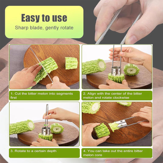 Red Bell Pepper Corer Seed Remover Tool- Pepper, Pineapple, Pear,Apple Corer - 304 Stainless Steel, Rust Resistant, Designed for a Wide Range of Fruits and Vegetables-Easy to Clean