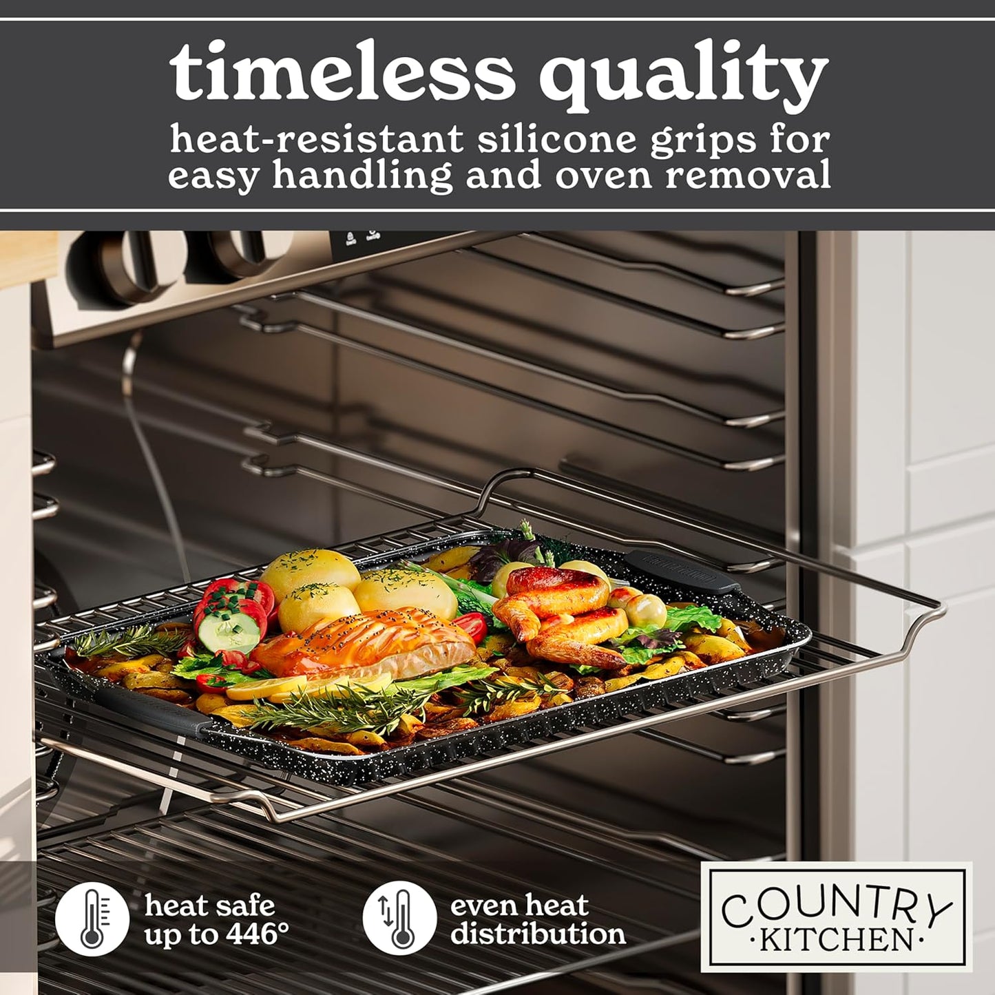 Country Kitchen Nonstick Stackable Bakeware Set - Heavy Duty, Durable, Easy Release Baking Set, Black, 4 Pcs