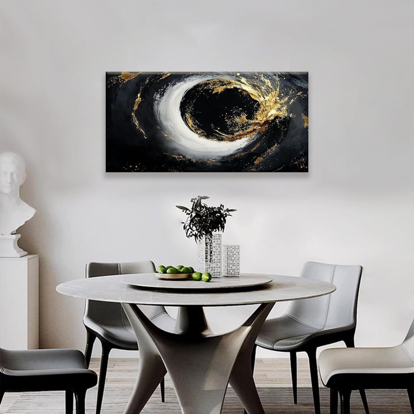 Tsomzxng Canvas Art Wall Decor Print Modern Abstract Art Paintings Black And Gold Wall Art Prints Abstract Wall Art Pictures For Bedroom Kitchen Office Home Artwork 20" × 40"